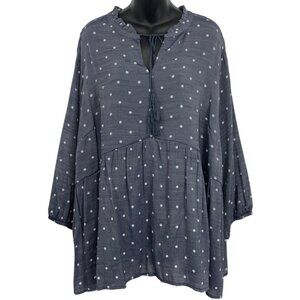 Meri Skye Plus 3X Blue Polka Dot Tunic Top Blouse Tunic Long Sleeve Keyhole New